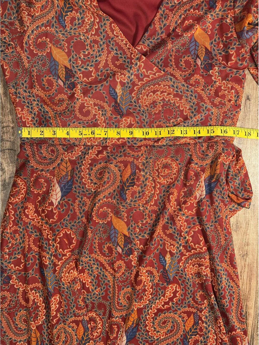Harlow & Rose Burgundy Paisley Faux Wrap Maxi Dress - Picture 6 of 9